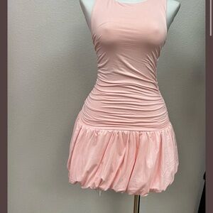 Sleeveless Pink Ruched Bubble-Hem Dress